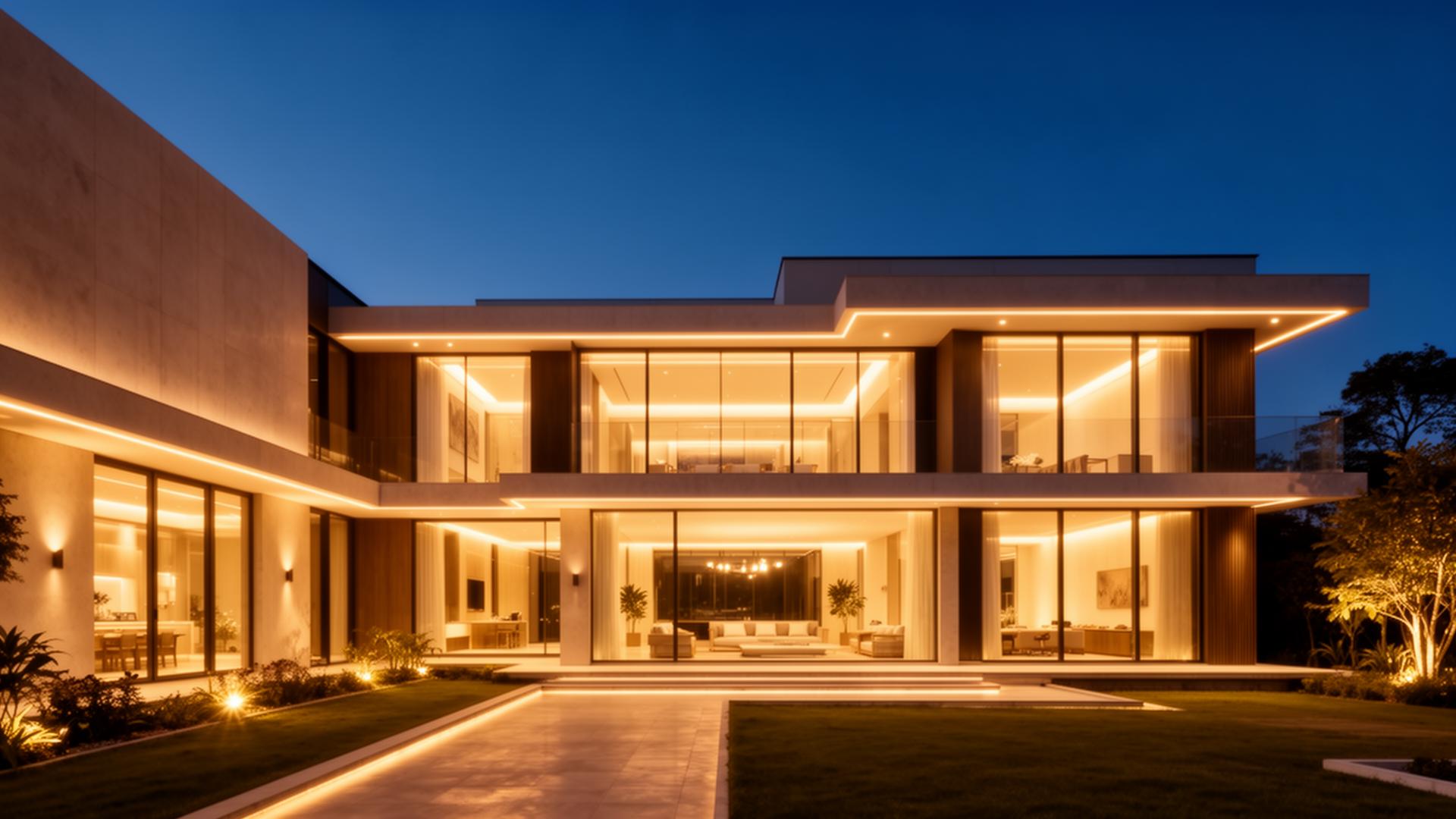 Modern home at dusk inspected by Holmes Inspections